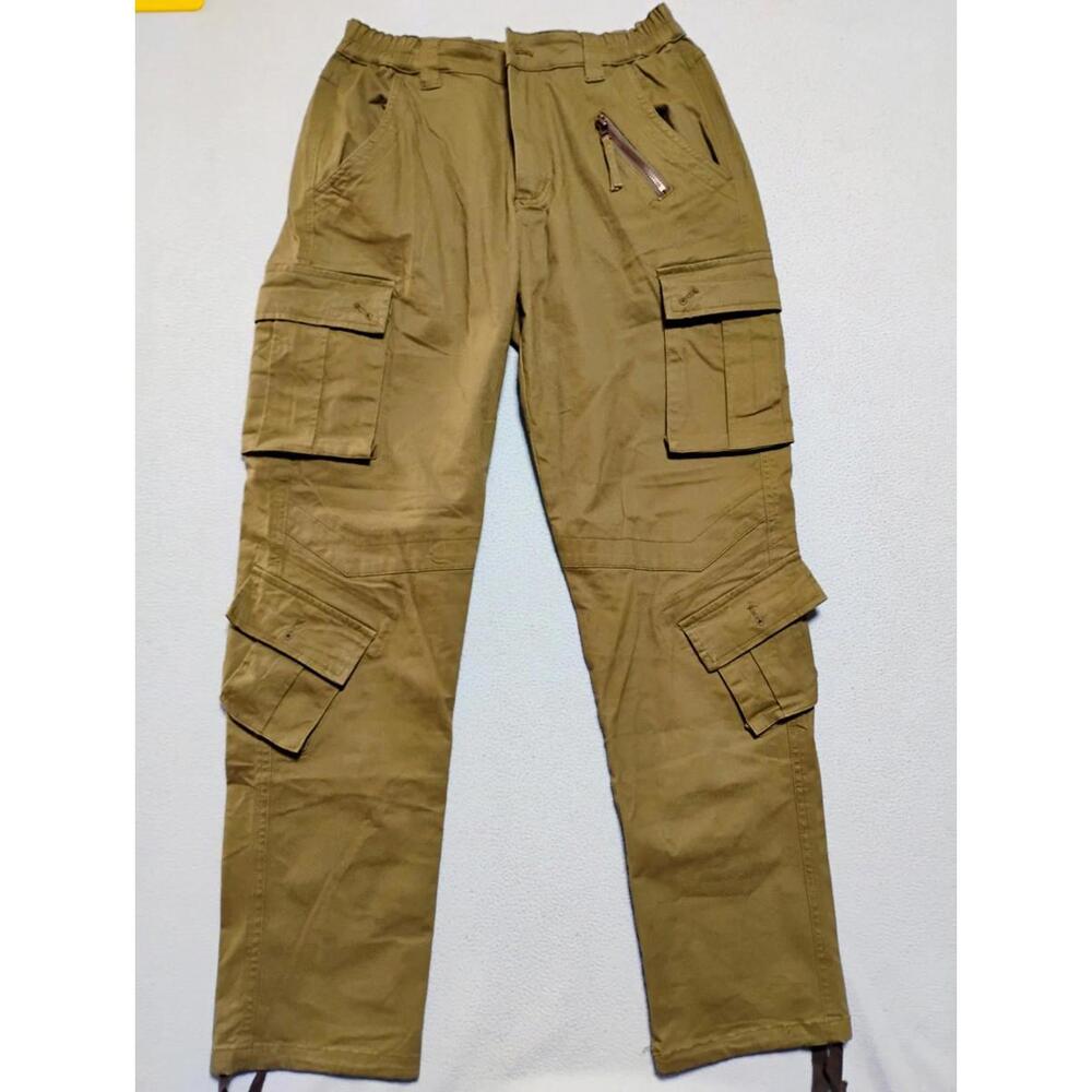Women's Size 6  Olive Green Cargo Pants Elastic Waist 9 Pockets Drawstring Hem